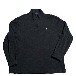 Polo Ralph Lauren Estate Rib Charcoal Heather Gray 1/4 Zip Sweater Large**